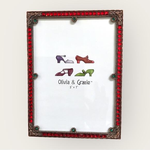 Olivia & Gracie NEW Decorative Frame Red & Green Faux Gemstones Holiday - Picture 1 of 4